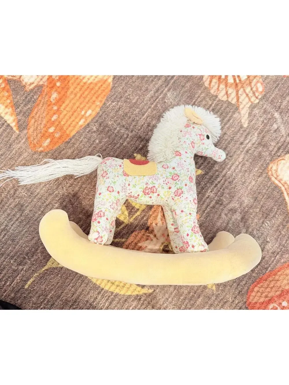 Vintage Floral Rocking Horse Plush Nursery Decor Cottagecore Stuffed Animal